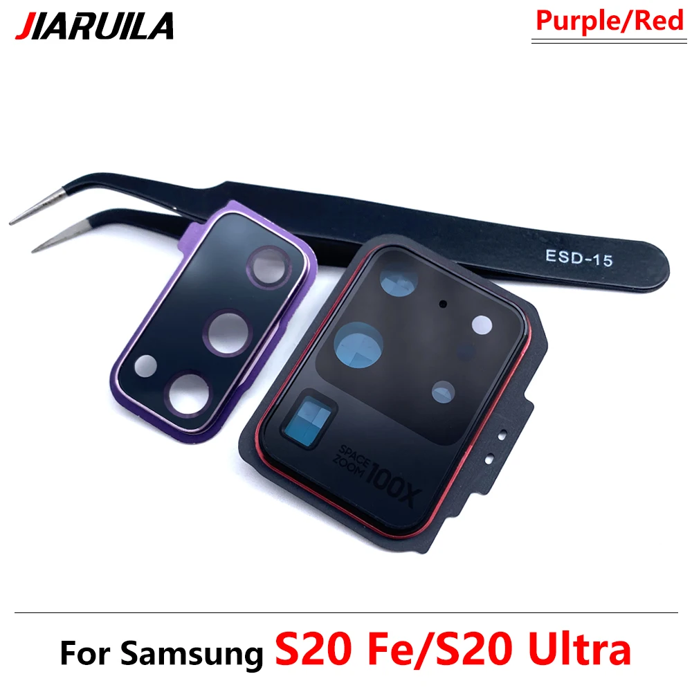 삼성 S20 Ultra S20 Fe 수리를위한 새로운 뒷 카메라 유리 렌즈 커버 교체 프레임 홀더 교체 부품