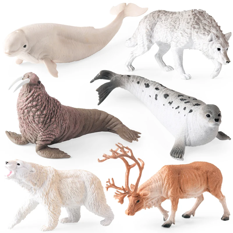 Oenux Arktische Südpol Tiere Eisbär Rentier Wolf Siegel Weißwal Actionfiguren Lernmodell Figur Kinderspielzeug Geschenk – Detail 2