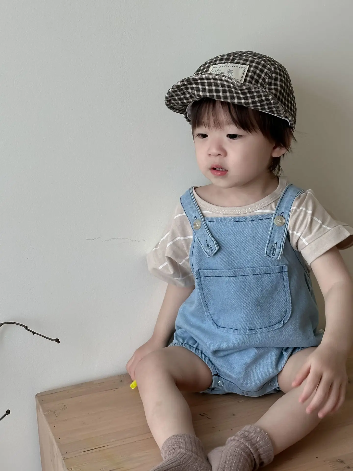 

2024 Summer New Baby Sleeveless Bodysuit Newborn Jumpsuit Toddler Girl Denim Strap Shorts Infant Boy Solid Casual Overalls 0-24M