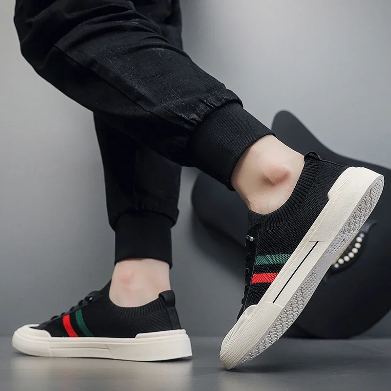 2025 New Men's Casual Mesh Sports Shoes - Summer Breathable Running Shoes with Color Blocked Stripe Design Flat Shoes Designer 5