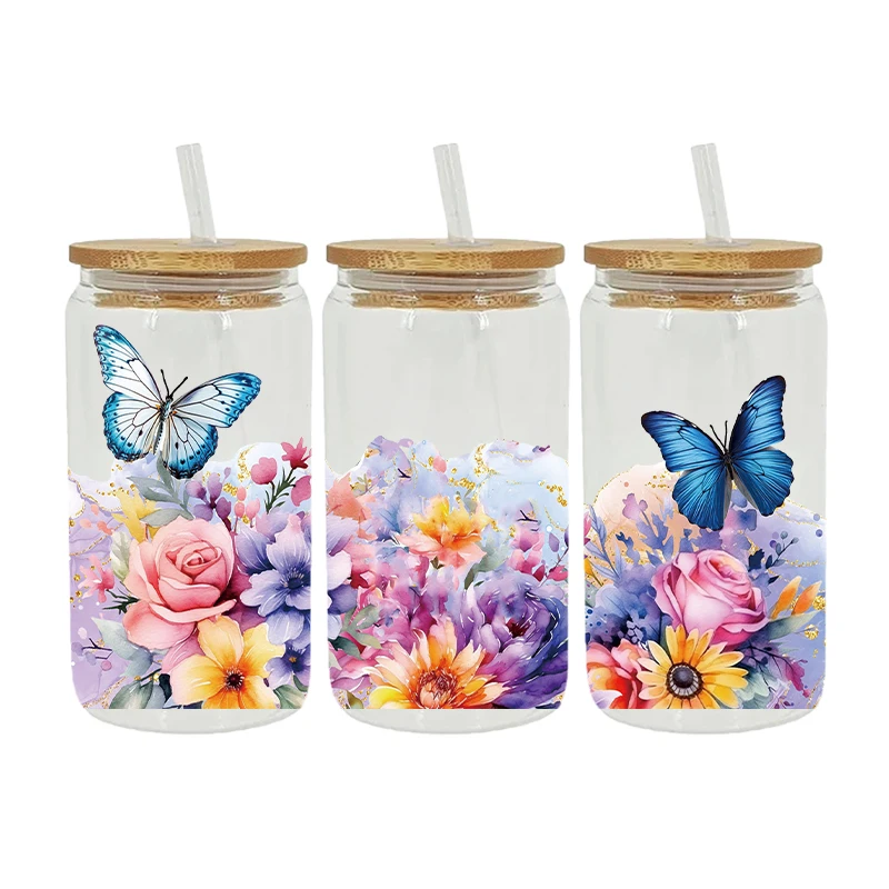 UV DTF Transfer Sticker butterfly Bows For The 16oz Libbey Glasses Wraps Bottles Cup Can DIY Waterproof Decals D19634