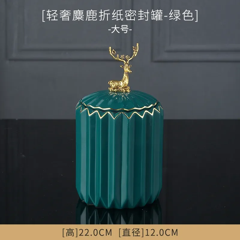 Description Picture 6 of itemCeramic Jar Storage with Deer Cover Candy Cotton Swab Box Food Container Snack Home Desktop Organizer Tissue