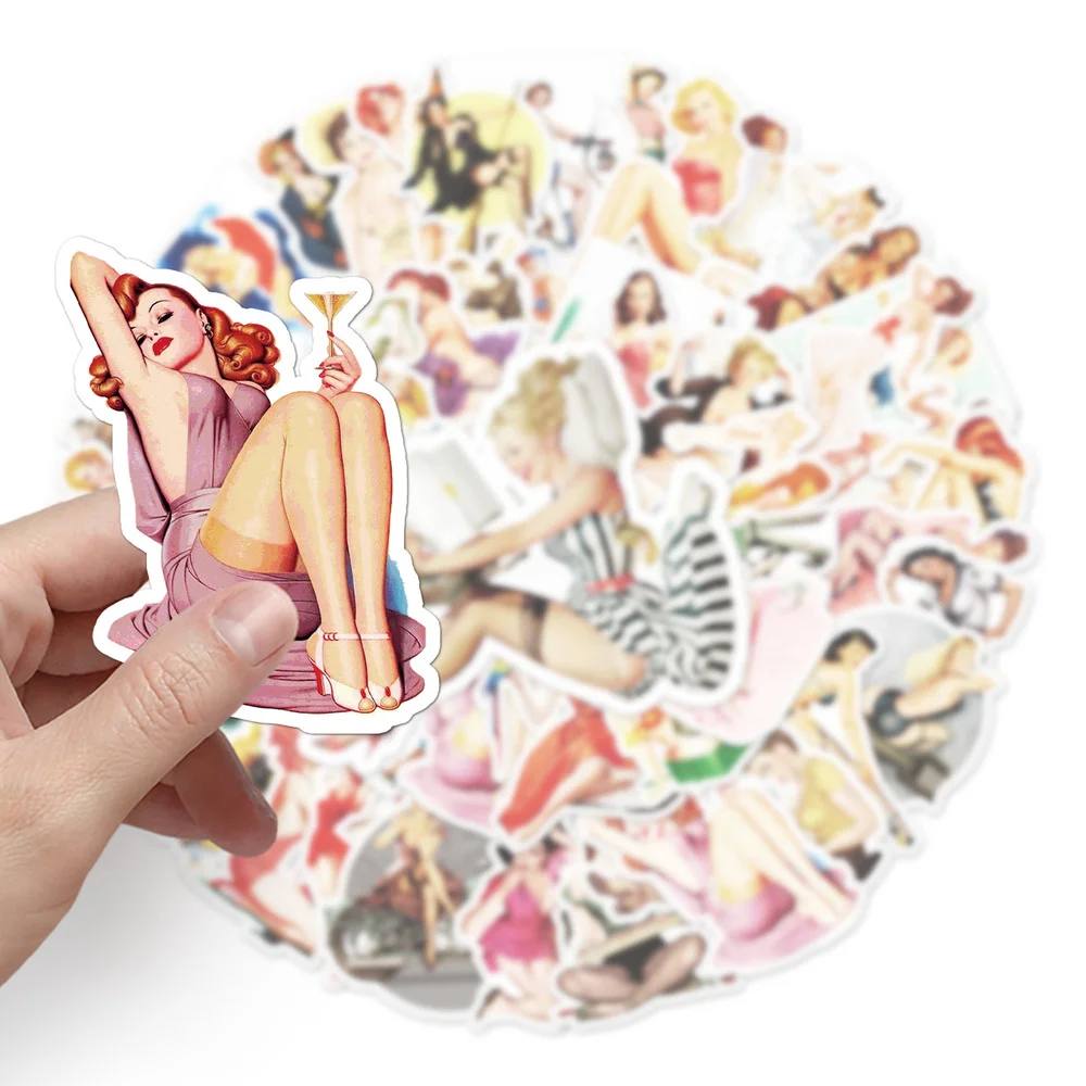 10/50pcs Old School Tattoo Style Sticker Retro Pinup Girl Stickers Refrigerator Skateboard Case Decals PVC Scrapbooking Sticker