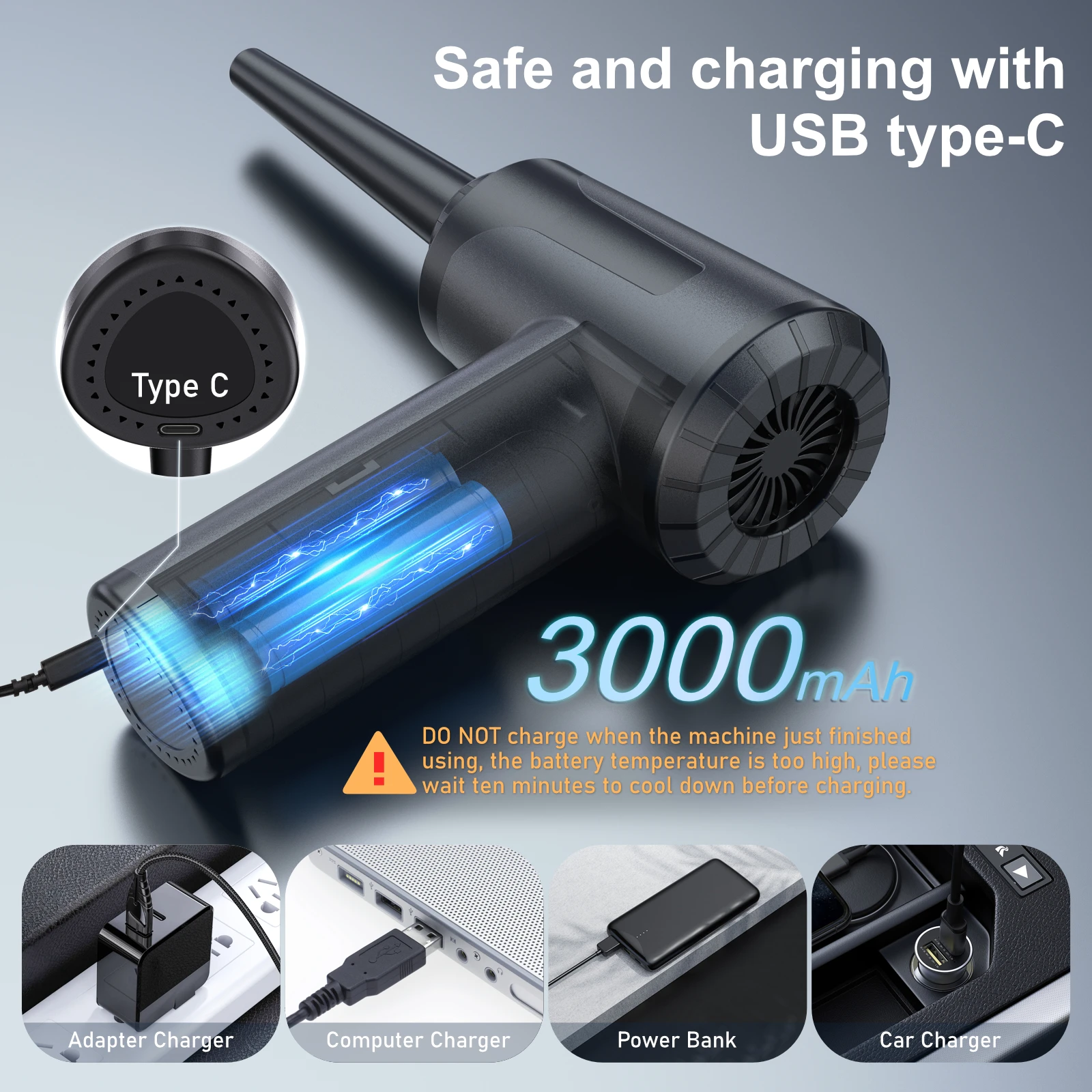 منفاخ هواء محمول لتنظيف الحاسوب، بسرعة 53000 دورة...