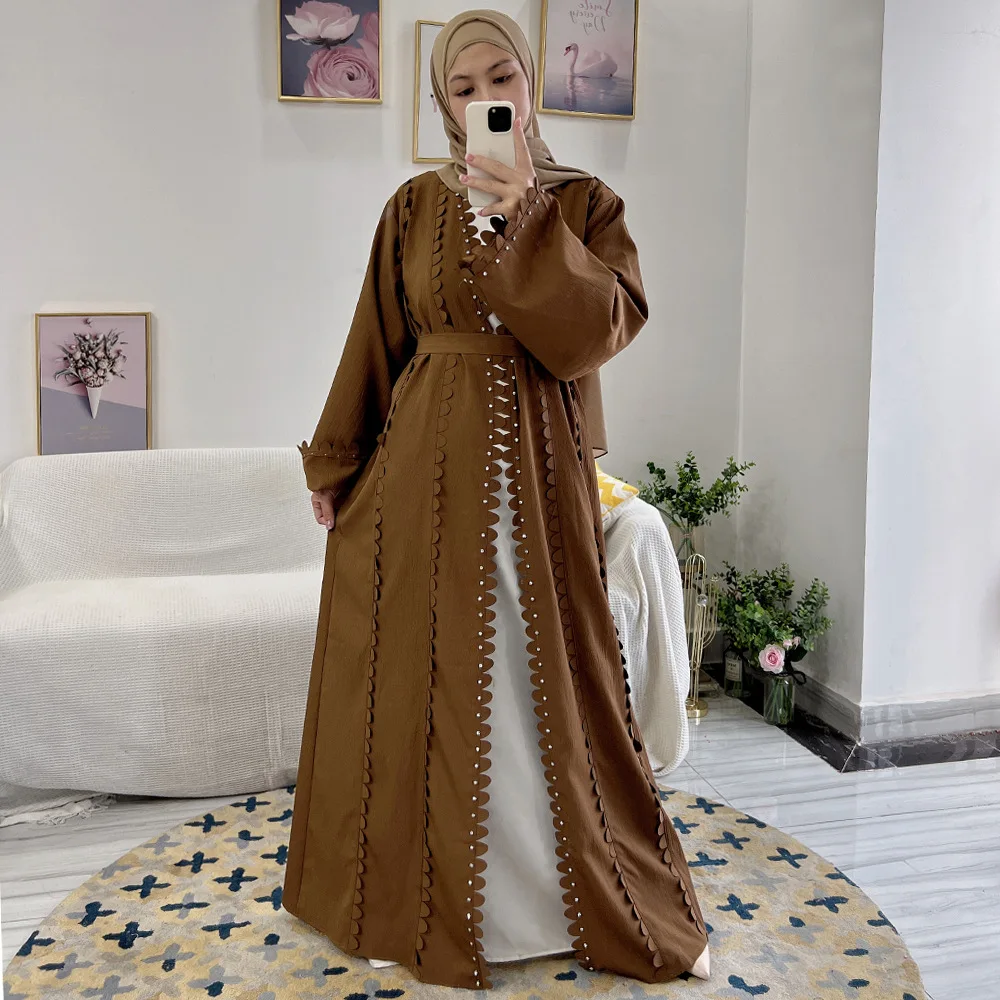 

Solid Color Muslim Open Abaya Islamic Arab Outfits Middle East Women Hijab Dress Beading Cardigan Kimono Dubai Turkey Maxi Robe