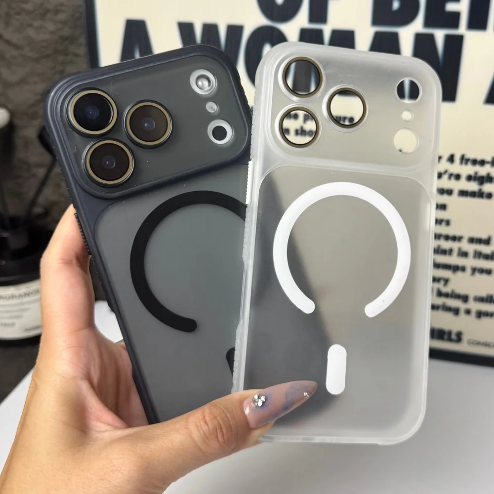 Magnetic Matte Translucent Case with Glass Lens Protection and Non-Slip Bumper