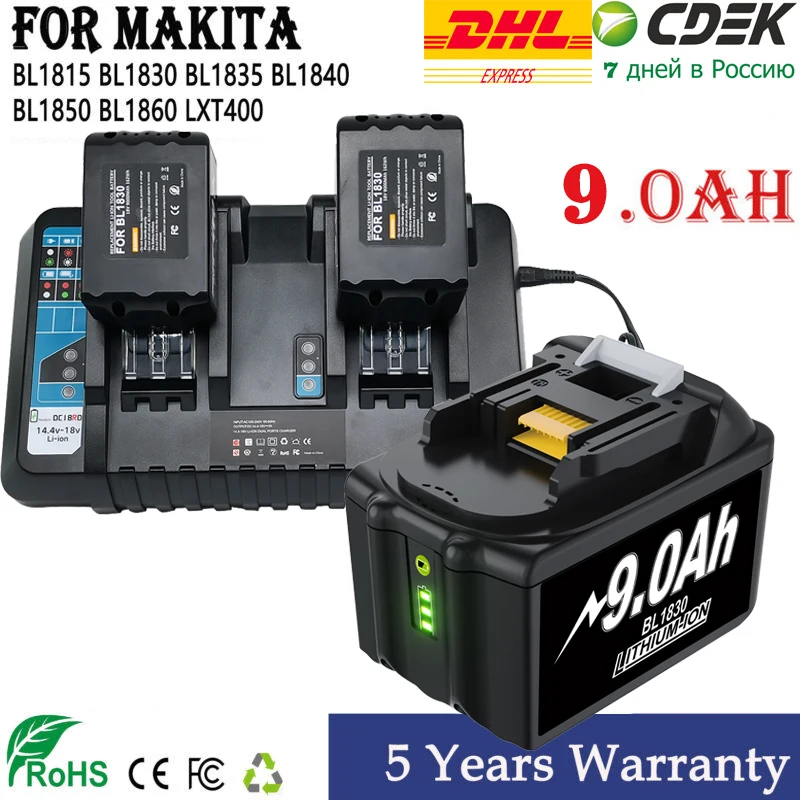Repuesto para cargador rápido DC18RC DC18RA compatible con Makita 18V  batería BL1815 BL1830 BL1850 BL1860 BL1430 BL1450 compatible con batería de