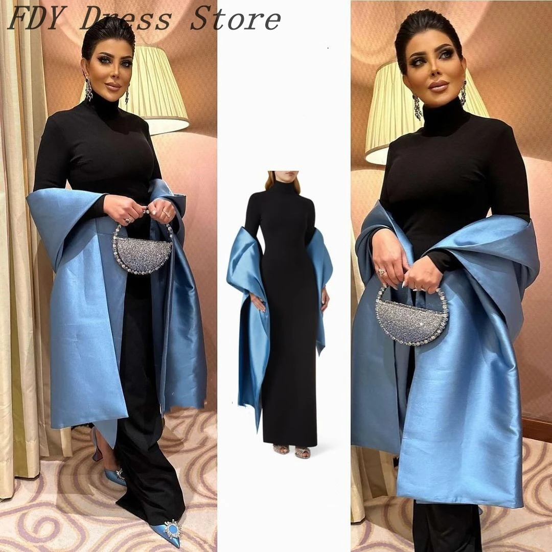 

Elegant Black Long Sleeves Prom Dresses Mermaid High Neck Pleated Floor Length Formal Occasion Dress Evening Dresses