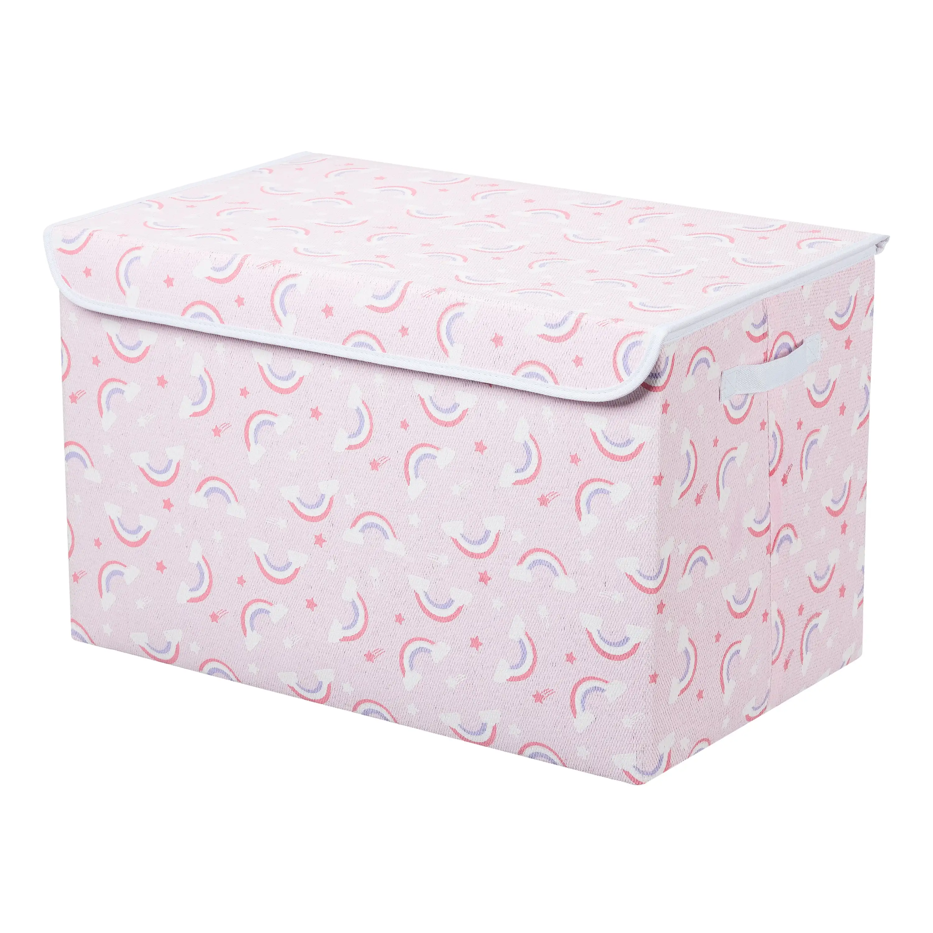 

Foldaway Toy Storage Trunk with Attached Lid, Pink with Rainbows