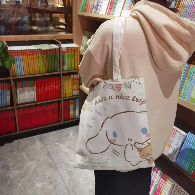StellaLou Cute Cartoon Canvas Bag Shoulder Bag Female Student Class Tutorial Large Capacity Tote Eco-friendly Shopping