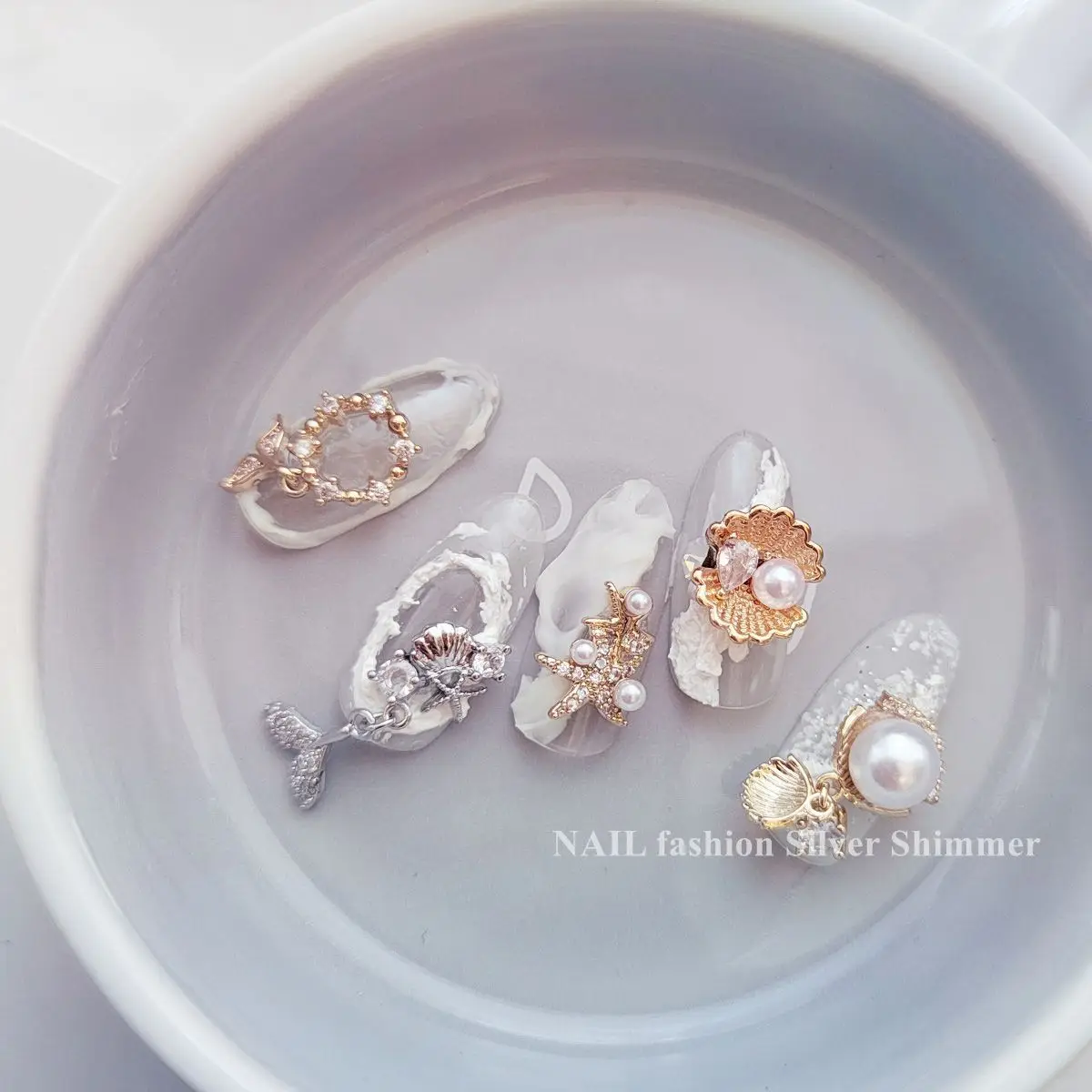 10pcs Summer Mermaid Conch Shell Starfish Nail Art Parts Zircon Crystal Manicure Nails Accesorios Supplies Decorations Charms 2