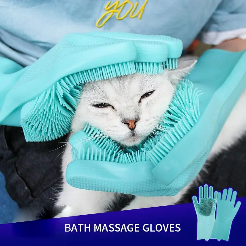 PetGroomingCleaningGlovesDogCatBathingShampooGloveScrubber
