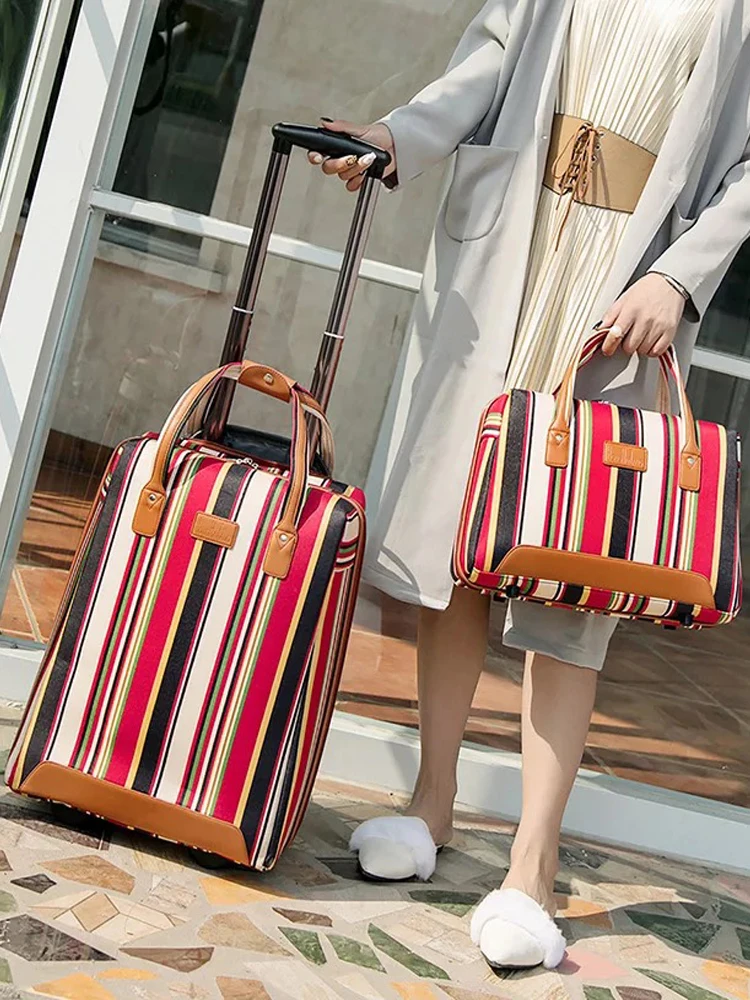 20 inch oxford Rolling Luggage set Spinner wheels Women Brand Suitcase tripe Carry On Travel luggage Bags Women trolley bag set