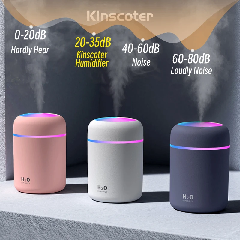 Kinscoter 휴대용 미니 USB 아로마 디퓨저 쿨 미스트 침실 가정용 차량 식물 정화기 공기 가습기 300ml H2O