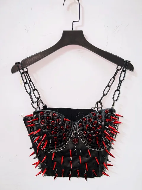 Red Spike Cropped Bustier Top 2