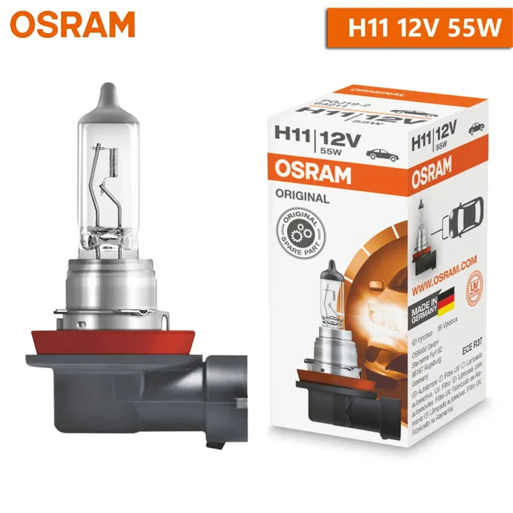 오스람 오리지널 라인 H11 64211 PGJ19-2 자동차 할로겐 헤드라이트, 안개등 표준 램프, OEM 독일제, 12V, 55W, 3200K, 1350Lm