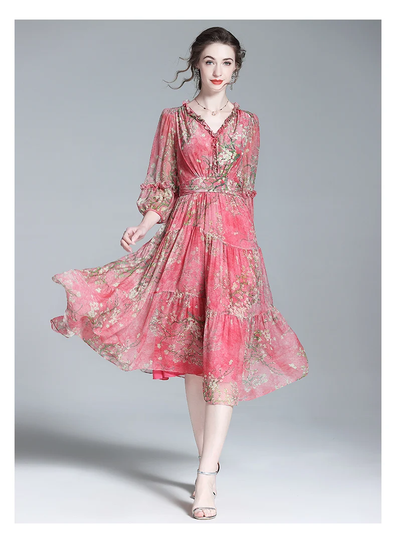 Floral Dress Chiffon Butterfly Sleeve Midi Dress Katrina Butterfly Sleeve  Midi Dress White Rose Print  LEO