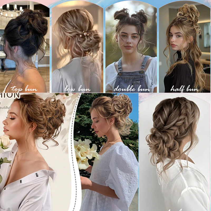 LUPU Synthetic Messy Chignon Donut Hair Bun Ponytail Extensions Scrunchies Elastic Rubber Hair Band Hair Ties Curly Hairpiece
