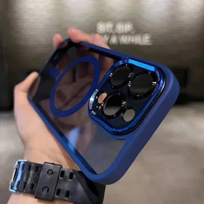 thumbnail image 1 of Luxury Magnetic Metal Lens Bumper Protection Case For iPhone 16 15 14 13 12 11 Pro Max 16 Plus Wireless Charge Hard Clear Cover, 1 of 4