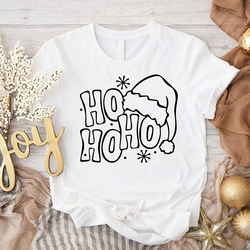 

2024 Women T Shirts New Years Mother Gift Ho Ho Ho Merry Christmas Female Holiday Clothes Harajuku Fashion T-shirt Tops