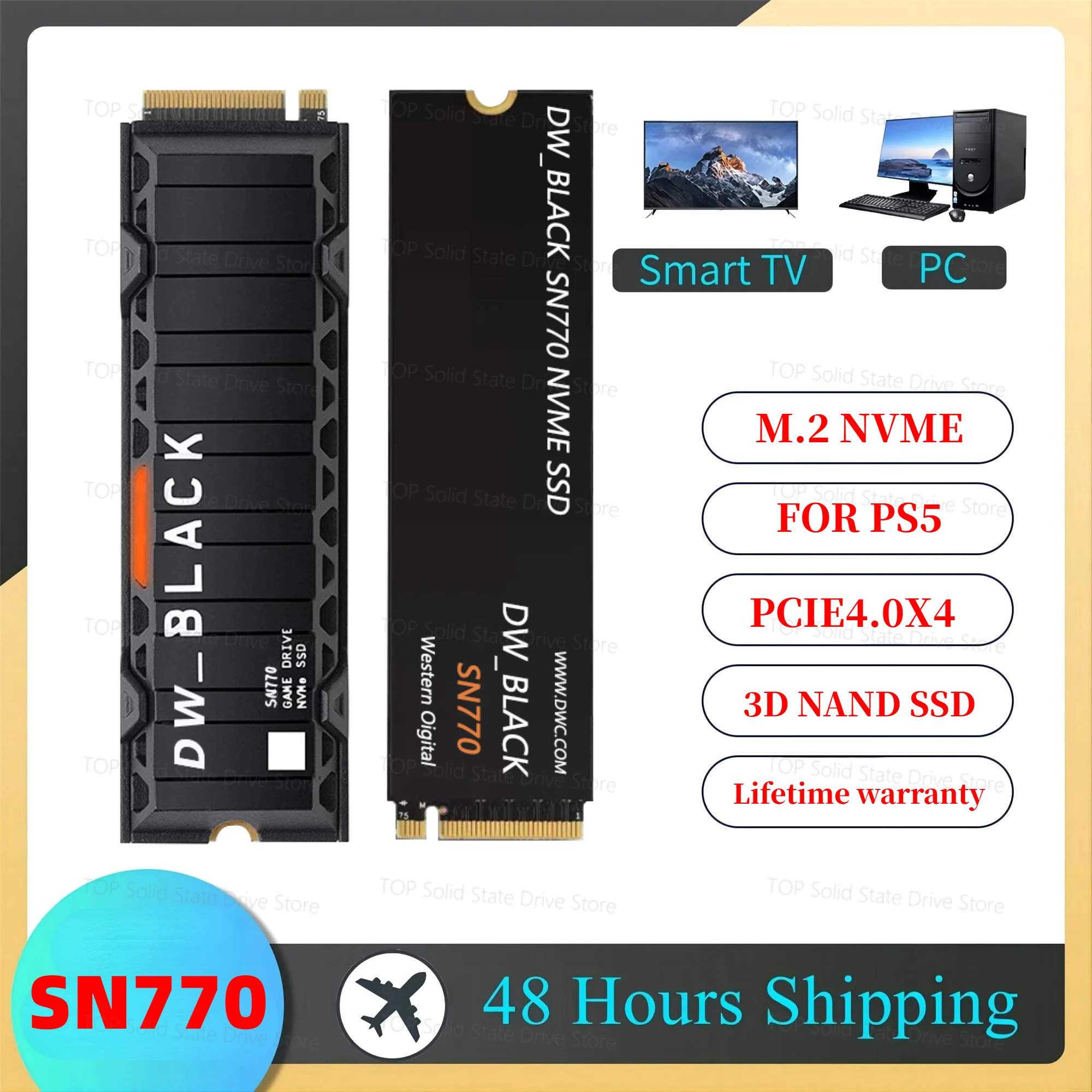 

Western BLACK SN770 SN850 NVMe SSD 2TB 1TB 500GB Internal Gaming Solid State Drive Gen4 PCIe4.0 M.2 2280 Hard Drive 8TB For ps5