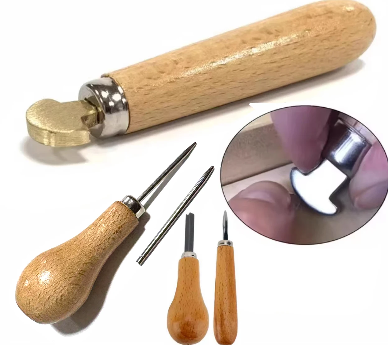 Jewelry Bezel Set Diamond Gemstone Pusher Tool with Wooden Handle