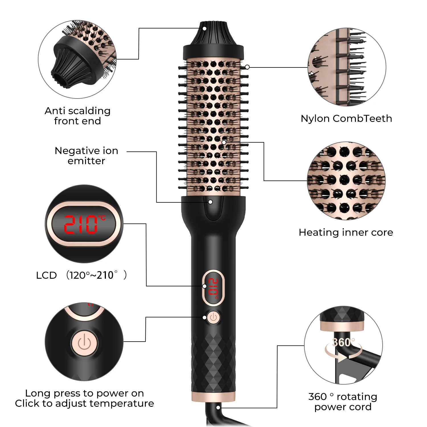3In1 Dual PTC Fast Heating 210&deg;C Ceramic Hair Curler Comb Wand Straightener 32/38mm