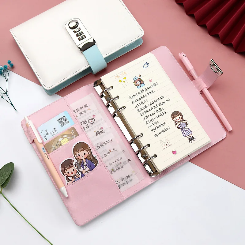 잠금 버클이 있는 다기능 휴대용 책장, 높은 외모 번호 잠금, 느슨한 잎, 메모리 일기장, 학생 스테이션