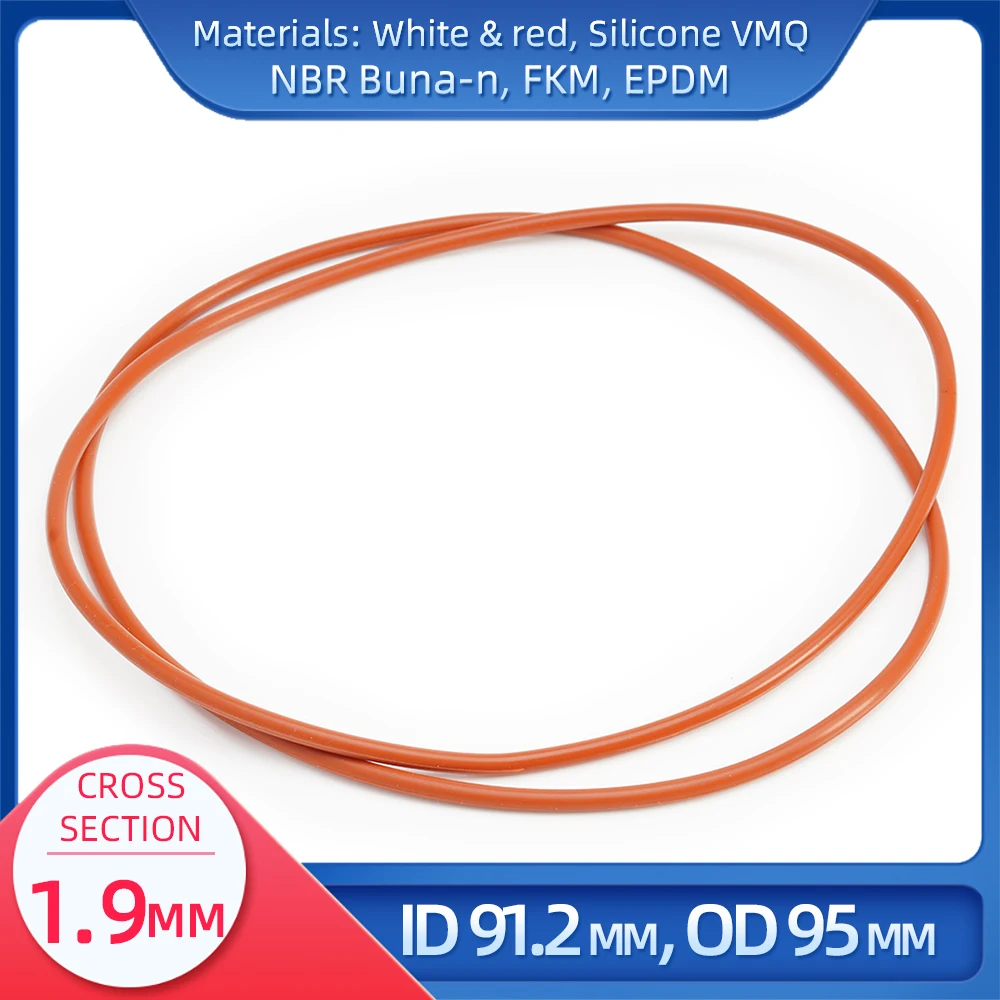 

O Ring CS 1.9mm ID 91.2 mm OD 95 mm Material With Silicone VMQ NBR FKM EPDM ORing Seal Gaske