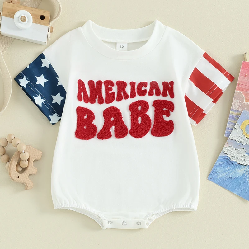 

4th of July Baby Boy Girl Outfits Baby Girl Boy Short Sleeve Romper Toddler Baby American Flag Clothes