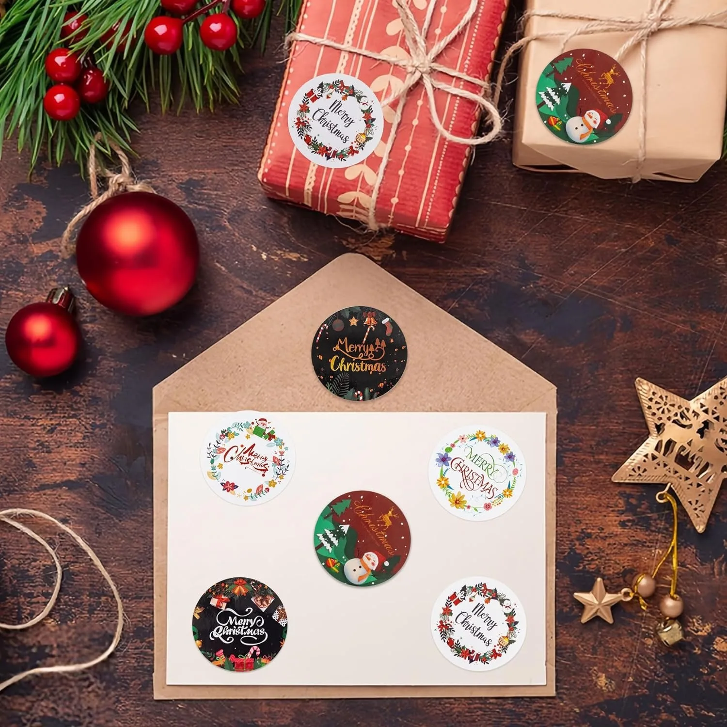 500 Stück 2,5 cm Weihnachtsaufkleber für Umschläge, runde Frohe Weihnachten-Aufkleber, 8 Designs, Weihnachtsgeschenk, Dekor-Aufkleber – Detail 17
