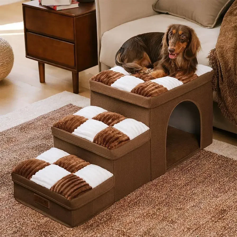 Square Handmade Pet Dog Staircase with Storage Cabinet and Apartment Easy To Fold Removable Dog Accessories