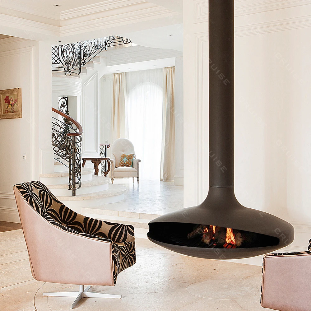 CRUISE Led Fireplace Modern Hanging Fireplace Indoor Hanging Simulation Wood Burn 600mm Suspended Bioethanol