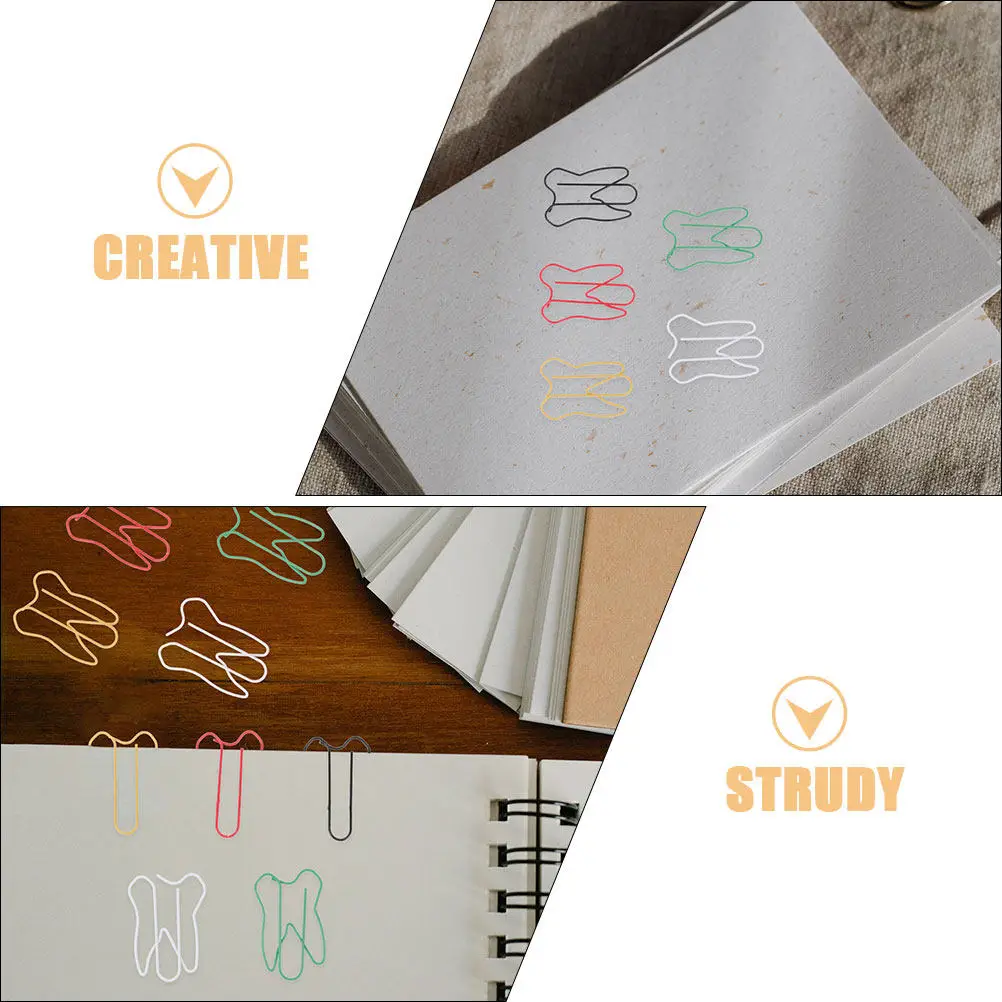 60Pcs 치아 모양 종이 클립 창의적인 기발한 금속 메모 노트 클립 사진 앨범 봉투 고정 장치 초대장 카드 홀더 책상 장식