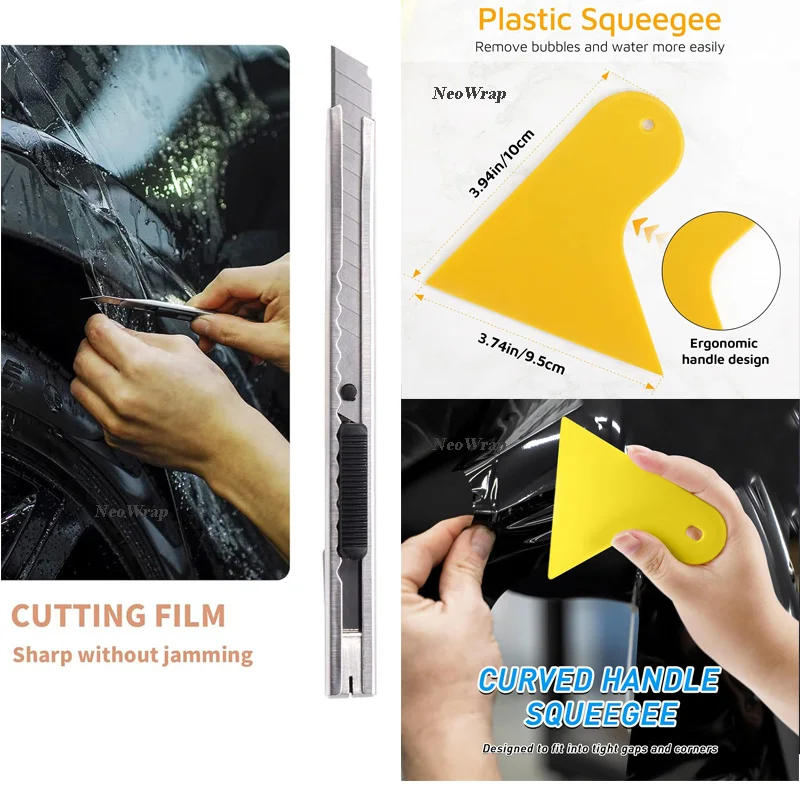15Pcs Car Wrapping Vinyl Tool Kit with Car Wrap Felt Squeegee Plastic Vinyl Scraper Utility Knife Blades Window Film Tint Tools 2