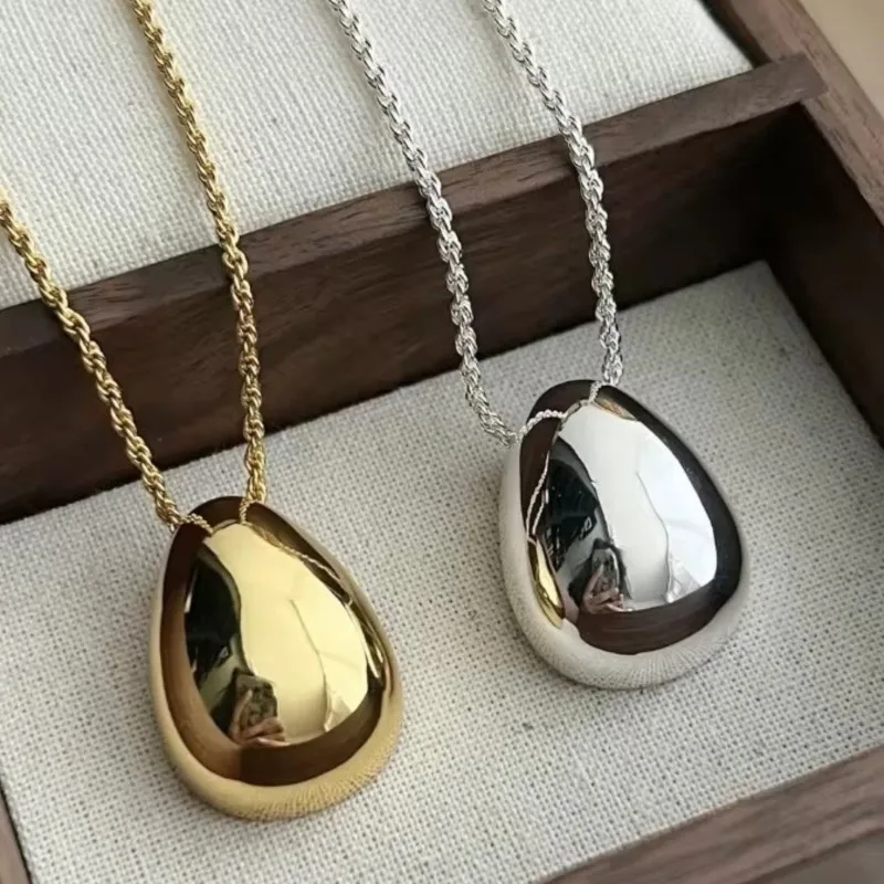 Delicate Smooth Metal Teardrop Pendant Necklace for Women New Trendy Sweater Chain Necklace Party Jewelry Gifts