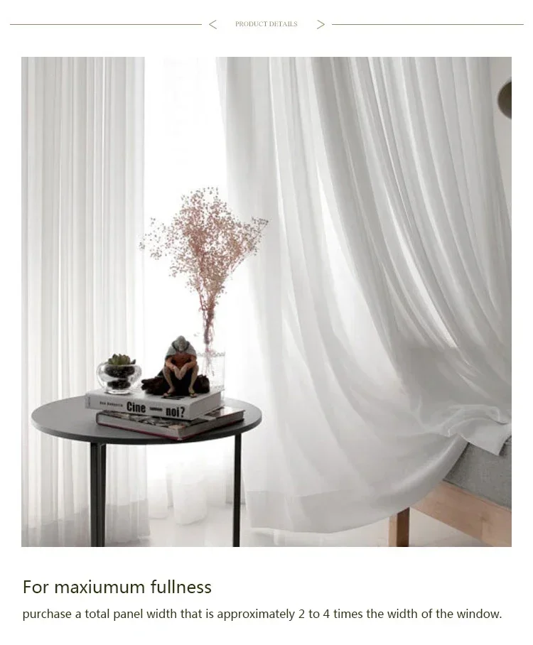 White Tulle Curtains - Sheer Voile Window Drapes for Living Room and Bedroom