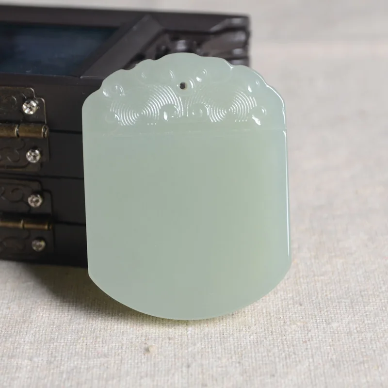 

Hetian Safety-Blessing Card Greenish White Safe Blank Plates for Men and Women Jade Pendant