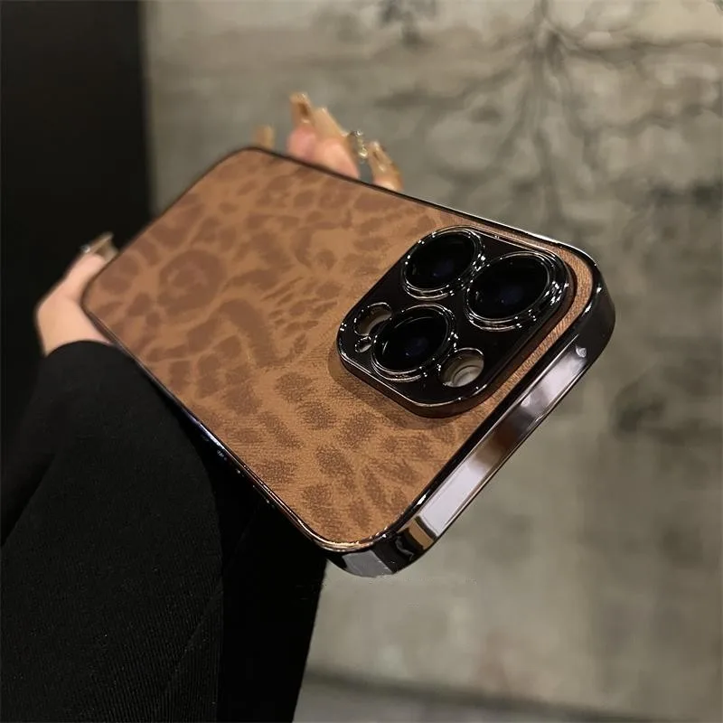 Luxury Leopard Texture Leather Case with Shockproof Lens Protection