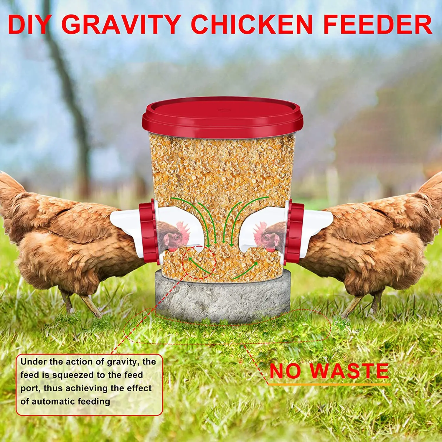 Description Picture 3 of item4pc Chicken Feeder Poultry Feeding Supplies DIY Rain Proof Poultry Feeder Port Gravity Feed Kit For Buckets Barrels Bins Troughs