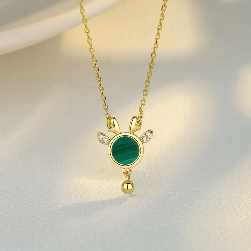 

S925 New Sterling Silver Natural Malachite A Deer Has Your Cute Necklace Female Premium Collarbone Chain Girlfriend Accessories