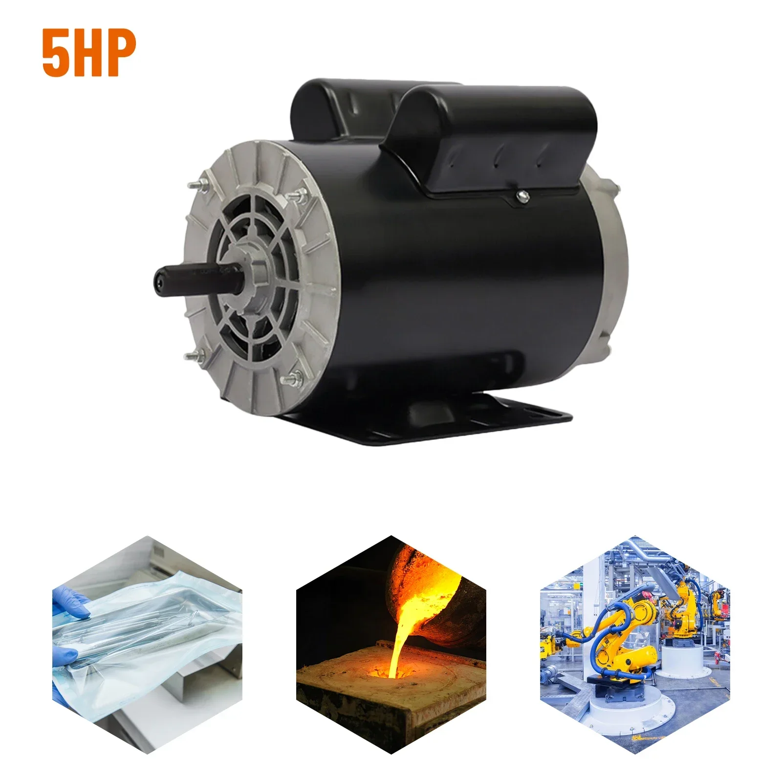 AC Air Compressor Motor With Safety Protection 5HP SPL 3600RPM 60Hz Electric Applications 208-230Volts One Phase 5/8 Inches