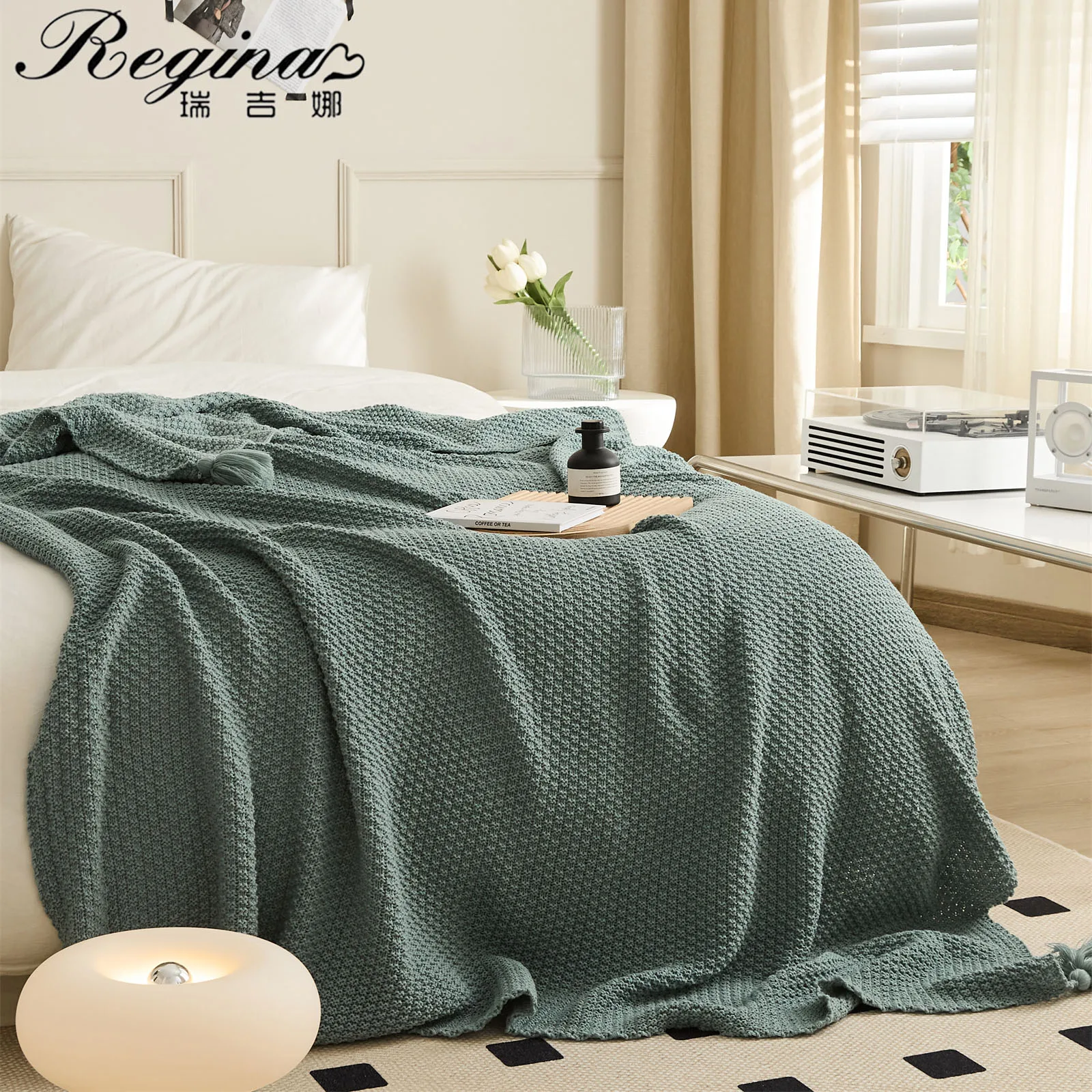 REGINA Brand Nordic Acrylic Knitted Blanket Soft Tassels Mossstitch Design Child Adult Warm Shawl Knee Wrap Sofa Bed TV Blankets