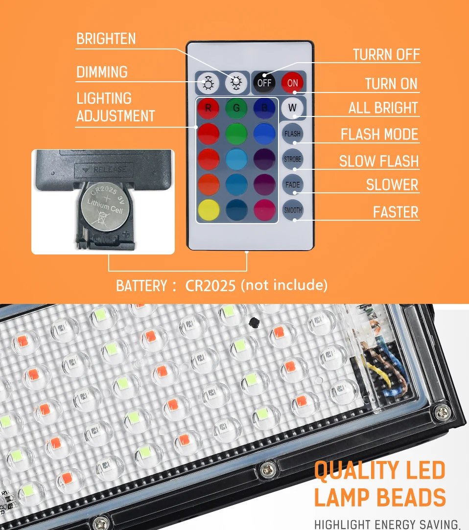 RGB 50W LED Flood Street Lamp Landscape Spotlight with Remote Control