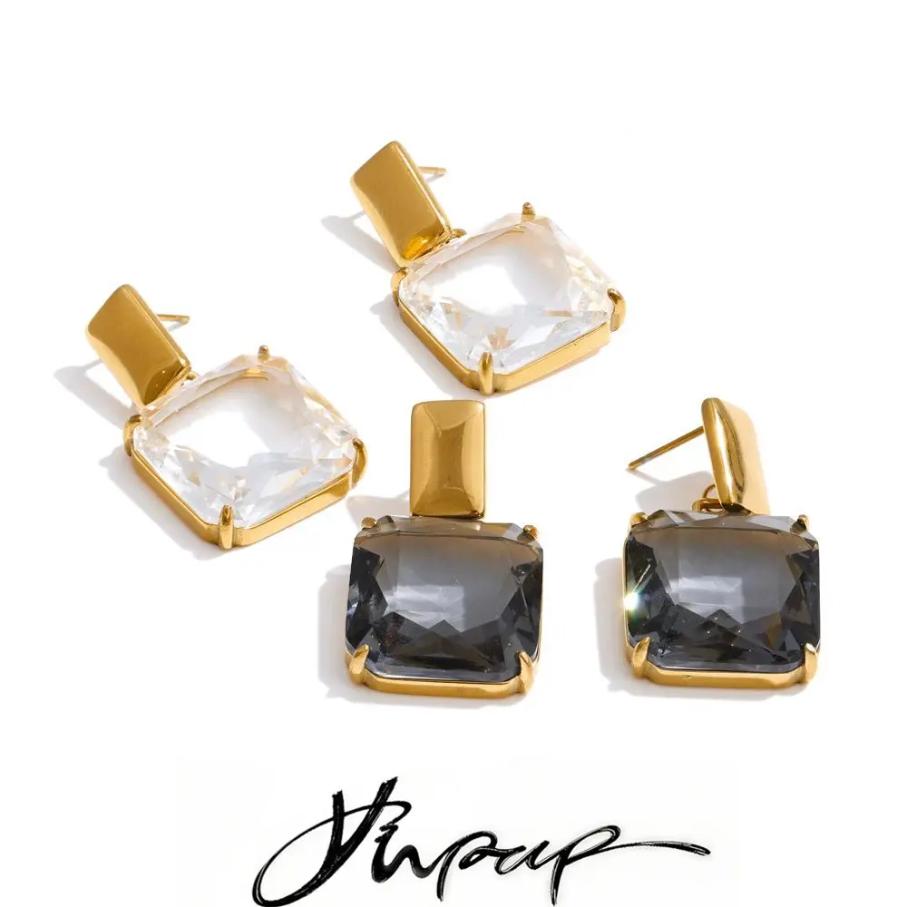 Yhpup Earrings Cubic Zirconia Drop High Quality Stainless Steel