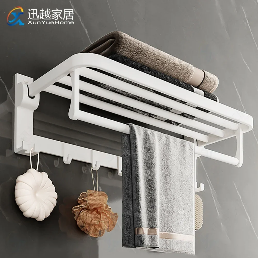 Towel Rack Towel Holder Storage Rack Towel Racks Holder Fold Hook Hanger Aluminum Wall 40-60CM Clothes Rack Shower Bar Rail Bath Toilet Storage Bathroom Shelf