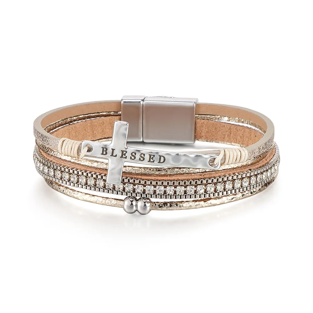 Faith Cross Leather Bracelet