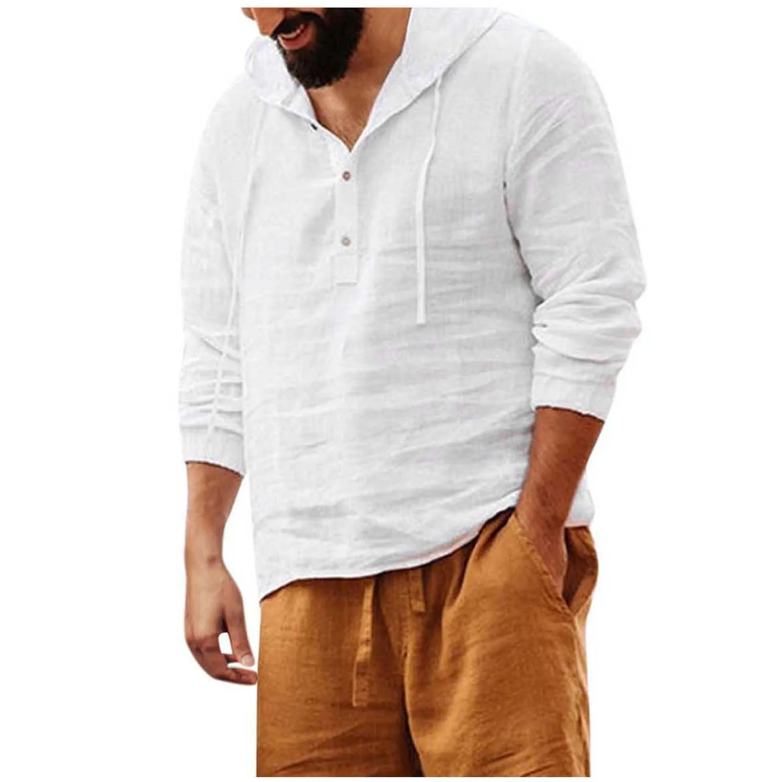 54927-67c76d.jpg Men's Casual Blouse Shirt Loose Hooded Tops Long Sleeve Blouses Tops Blusas Spring Autumn Solid Color Men Shirts рубашка - Image 1