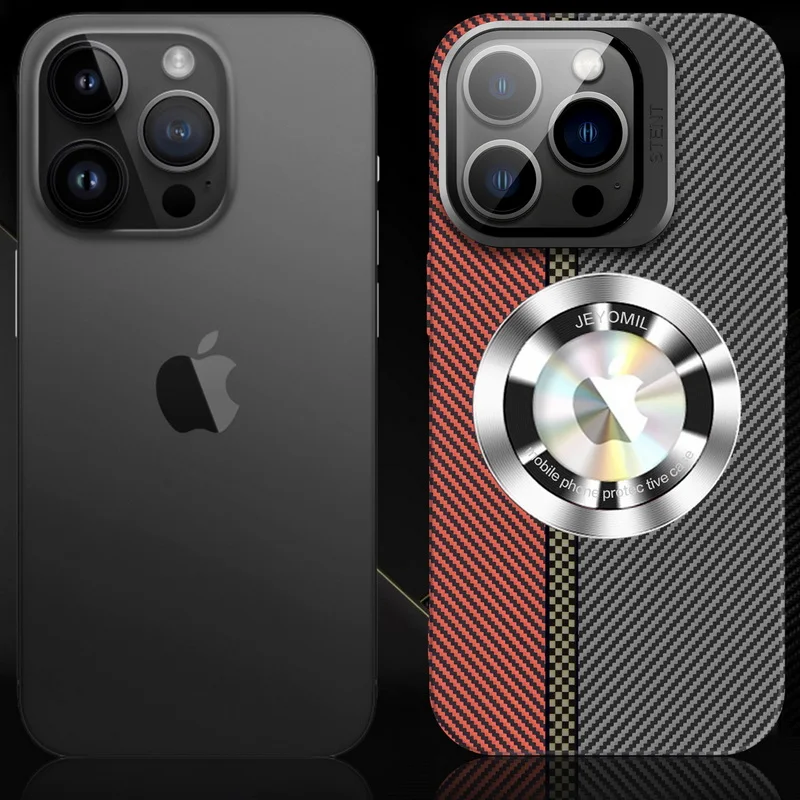 

Модный чехол из углеродного волокна для iPhone 14 13 12 Pro Max 11, чехол для телефона Magsafe, противоударный складной держатель для объектива, жесткий чехол из поликарбоната