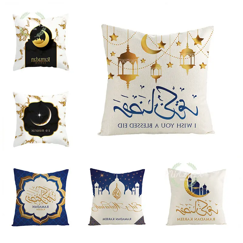 

Ramadan Decoration 2023 Peach Skin Pillowcase Comfortable Sofa Printing Islamic Ramadan Kareem Pattern Home Sofa Cushion Cover
